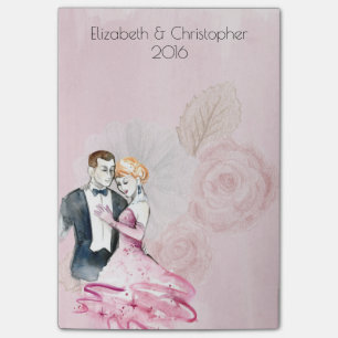 Vintage Wedding Couple With Pink Rose Personalized Post-it Notes
