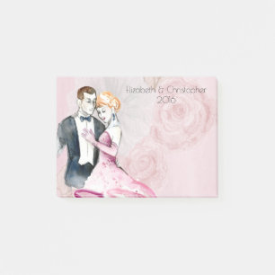 Vintage Wedding Couple With Pink Rose Personalized Post-it Notes