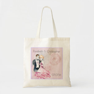 Vintage Wedding Couple With Pink Rose Personalized Tote Bag
