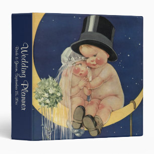 Vintage Wedding, Cute Bride and Groom on a Moon Binder