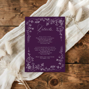 Vintage  Wedding Details Dark Purple French Floral Enclosure Card