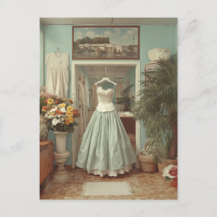Vintage Wedding Dress Boutique Interior Scene Postcard