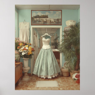 Vintage Wedding Dress Boutique Interior Scene Poster