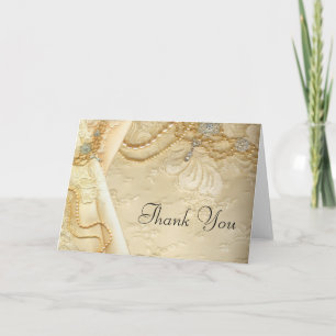 Vintage Wedding Dress Lace Pearls Wedding Thank Yo You Card