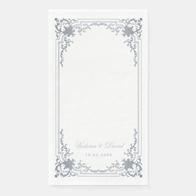 Vintage Wedding Faux Silver Grey Elegant Script  Napkin (Front)