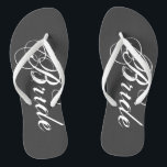 Vintage wedding flip flops for bride and groom<br><div class="desc">Vintage wedding flip flops for groom and bride or guests. Custom strap colour for him and her / men and women. Customizable grey / grey background colour and personalizable with name initials ormonogram. Modern black and white his and hers wedge sandals with stylish script calligraphy typography. Cute party favour for...</div>