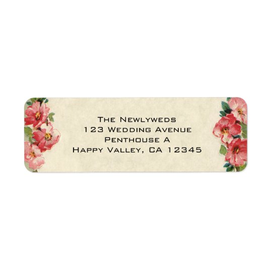 Vintage Wedding, Floral Flowers Pink Roses Return Address Label