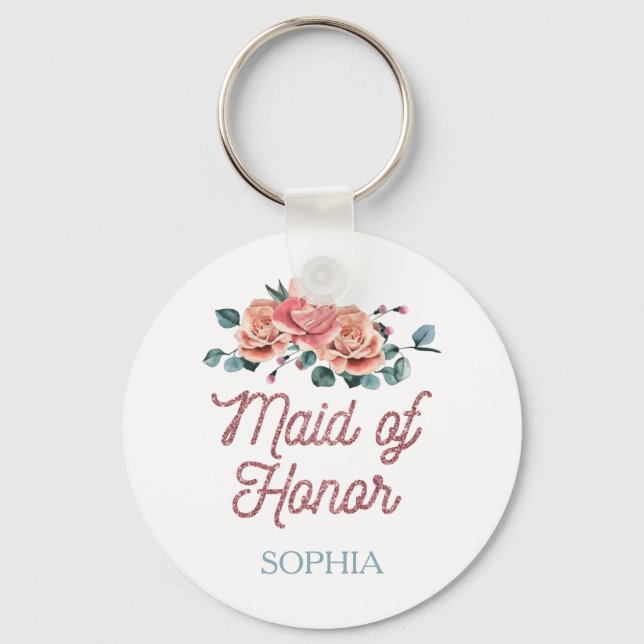 Vintage Wedding Flowers Maid of Honor Keychain (Front)