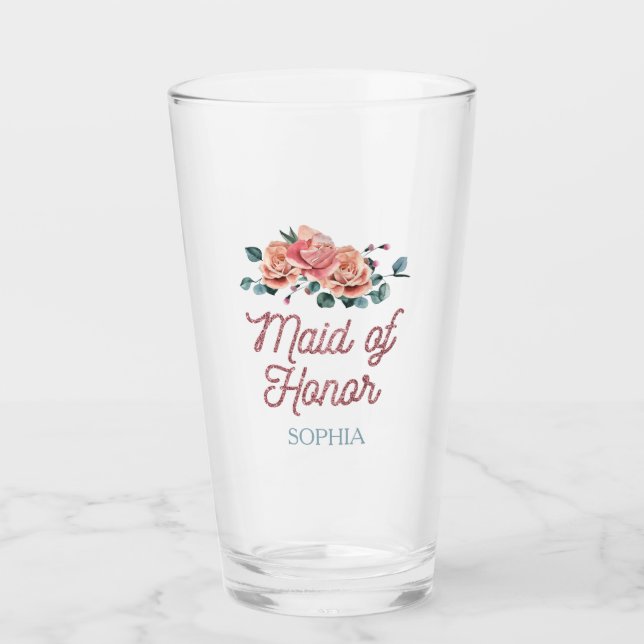 Vintage Wedding Flowers Maid of Honour Glass (Front)