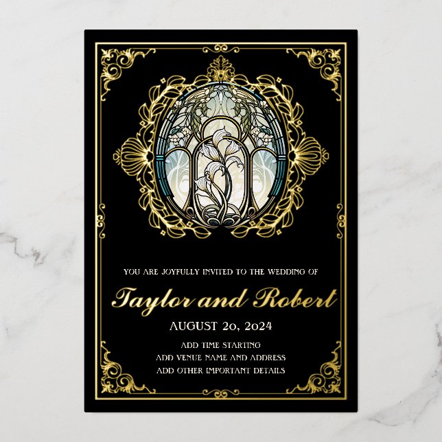 Vintage Wedding Foil Invitation Art Nouveau (Front)