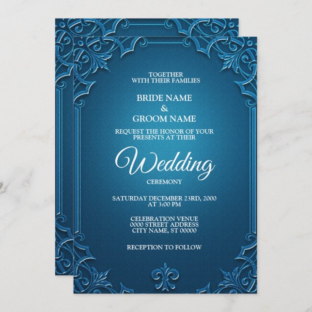 Vintage Wedding Geometric Teal Turquoise Elegant   Invitation (Front/Back)