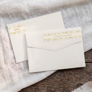 Vintage Wedding Gold & Ivory Floral Return Address Wrap Around Label