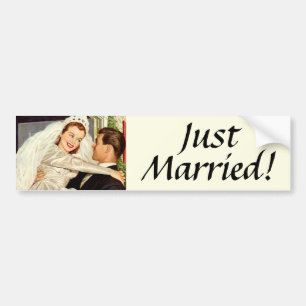 Vintage Wedding, Happy Bride and Groom Newlyweds Bumper Sticker
