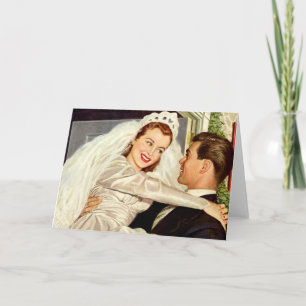 Vintage Wedding, Happy Bride and Groom Newlyweds Card