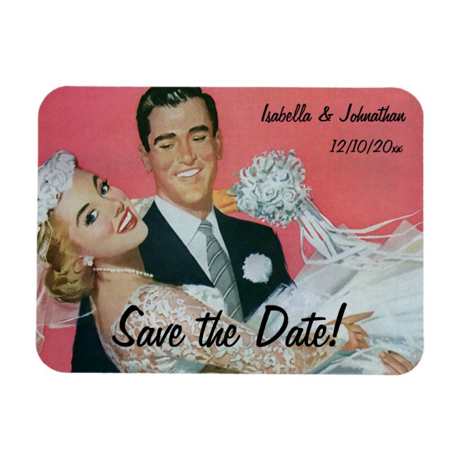 Vintage Wedding Happy Newlyweds, Save the Date Magnet (Horizontal)