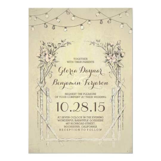 vintage wedding invitation with string lights