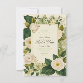 Vintage Wedding Invitation with White Flowers