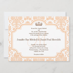 Vintage Wedding Invitations Peach Damask