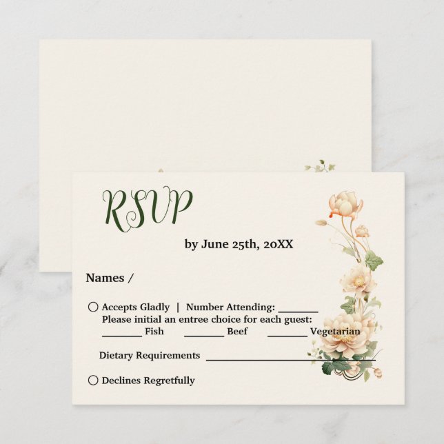Vintage Wedding Lotus Flower RSVP Card (Front/Back)