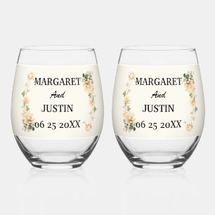 Vintage Wedding Lotus Flower Stemless Wine Glass