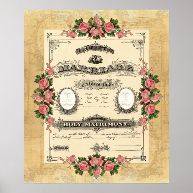Vintage Wedding Marriage Certificate Modern Design Poster (Front)