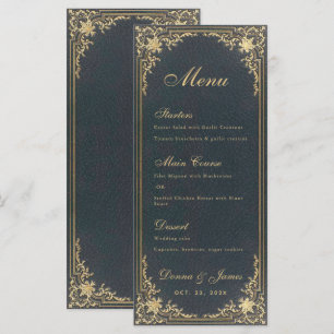Vintage Wedding Menu - Blue Gold Elegant Script