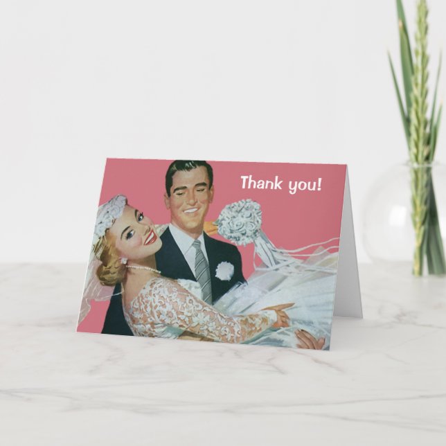 Vintage Wedding Newlyweds, Bride & Groom Thank You (Front)