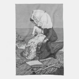Vintage Wedding, Newlyweds by the Beach Kitchen Towel