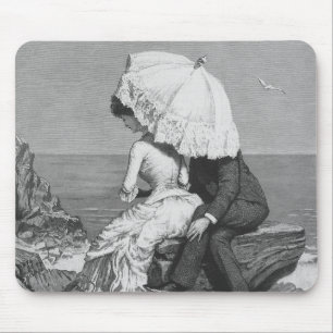 Vintage Wedding, Newlyweds by the Beach Mouse Pad