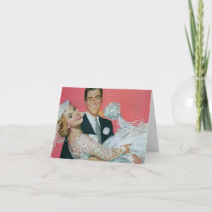 Vintage Wedding Newlyweds, Groom Carrying Bride Card