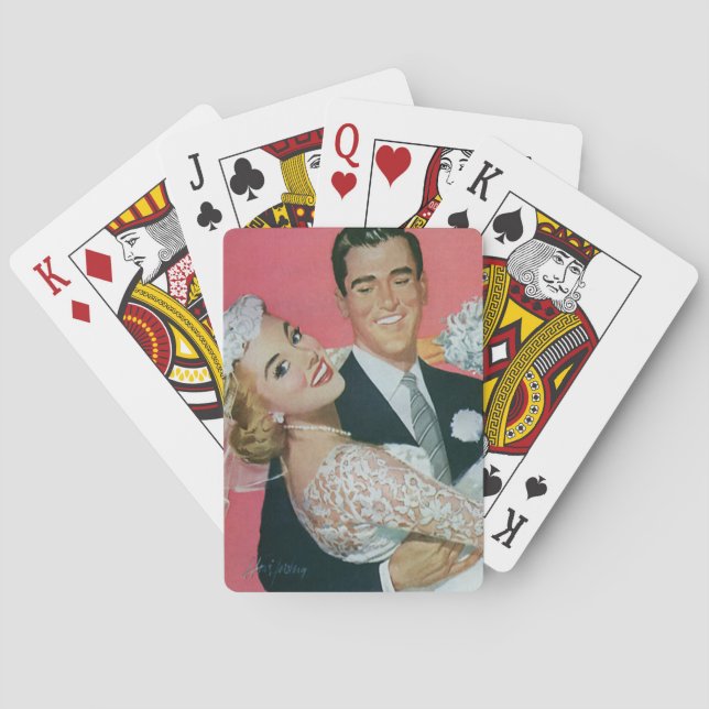 Vintage Wedding Newlyweds, Groom Carrying Bride Playing Cards (Back)