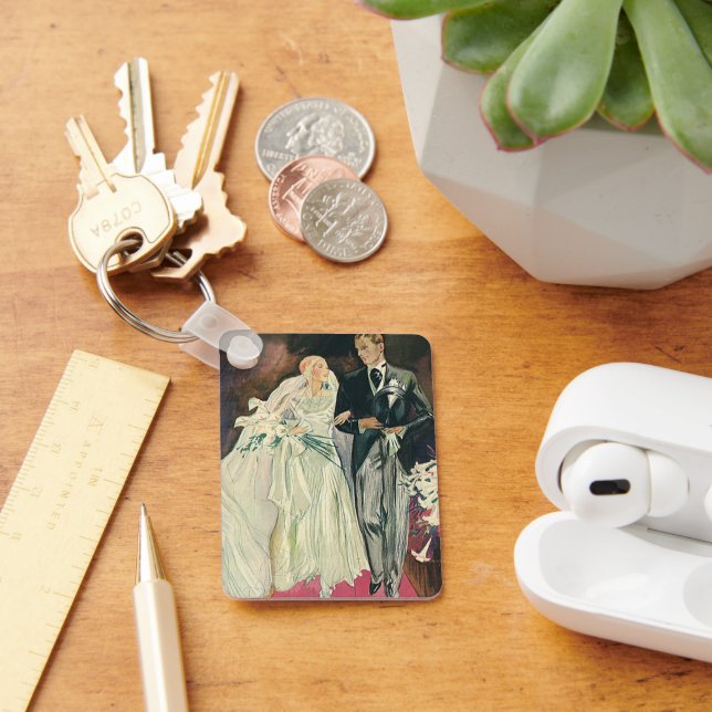 Vintage Wedding Newlyweds, Happy Bride and Goom Keychain (Desk)