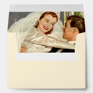 Vintage Wedding Newlyweds, Happy Bride and Groom Envelope