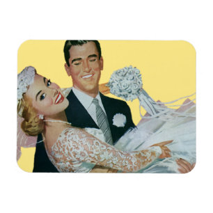 Vintage Wedding Newlyweds, Happy Bride and Groom Magnet