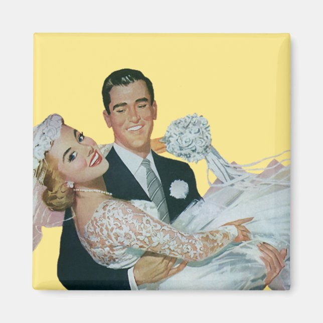 Vintage Wedding Newlyweds, Happy Bride and Groom Magnet (Front)