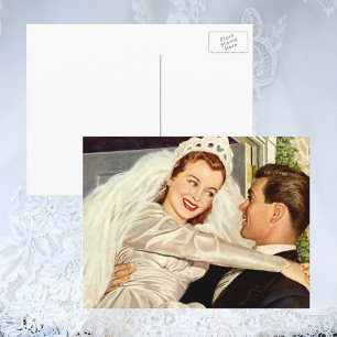 Vintage Wedding Newlyweds, Happy Bride and Groom Postcard