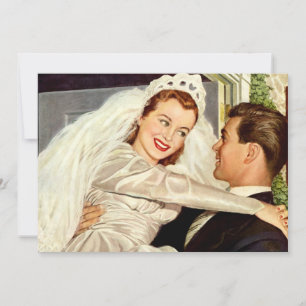 Vintage Wedding Newlyweds, Happy Bride and Groom Save The Date