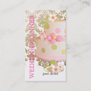 Vintage, Wedding Planner+Cake+Fidora Damask Business Card