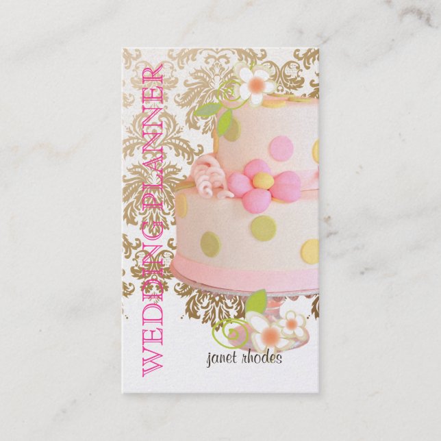 Vintage, Wedding Planner+Fidora Damask Business Card (Front)