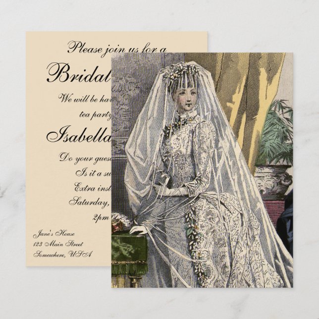 Vintage Wedding Portrait Bridal Shower Invitation (Front/Back)