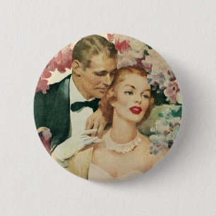 Vintage Wedding Portrait, Retro Bride and Groom 2 Inch Round Button