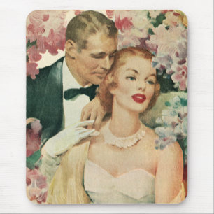 Vintage Wedding Portrait, Retro Bride and Groom Mouse Pad