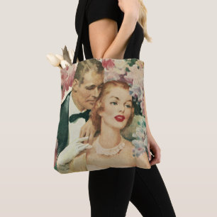 Vintage Wedding Portrait, Retro Bride and Groom Tote Bag