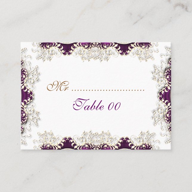 Vintage wedding purple "place cards" place card (Front)