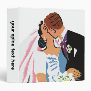 Vintage Wedding, Retro Bride and Groom Kissing Binder