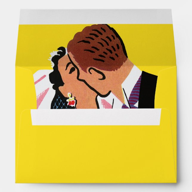 Vintage Wedding, Retro Bride and Groom Kissing Envelope (Back (Bottom))