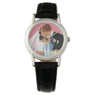 Vintage Wedding, Retro Bride and Groom Kissing Watch