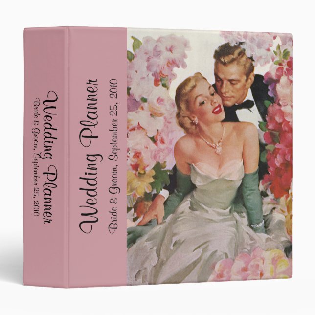 Vintage Wedding, Retro Bride and Groom Newlyweds Binder (Front/Spine)