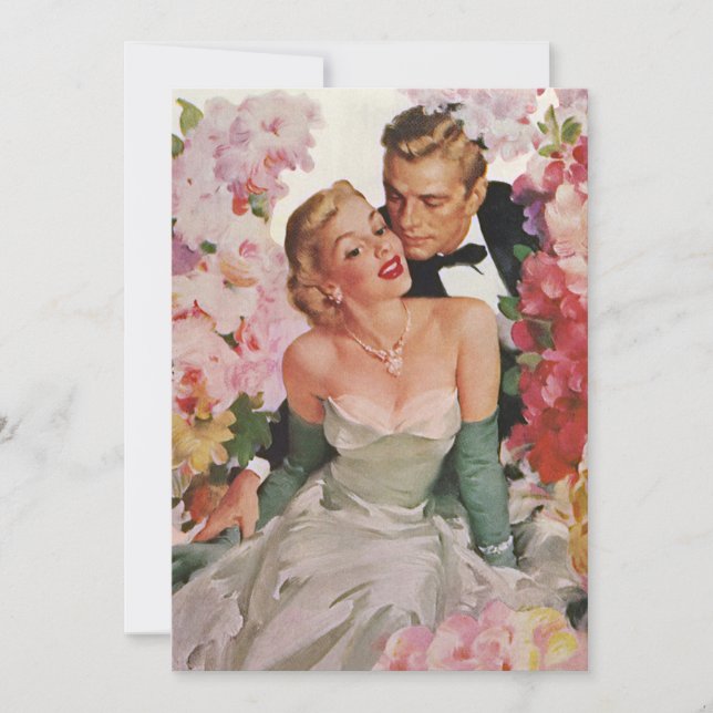 Vintage Wedding, Retro Bride and Groom Newlyweds Invitation (Front)