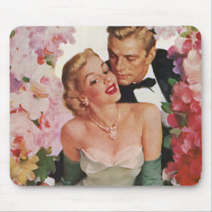 Vintage Wedding, Retro Bride and Groom Newlyweds Mouse Pad